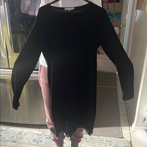 Nanette Lepore Black Knee-Length Bishop Sleeve Crew Neck Sheath Dress